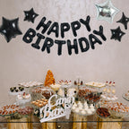 TONIFUL 35PCS Black Happy Birthday Decorations Kit — 16-Inch Letter Banner & Star Balloons