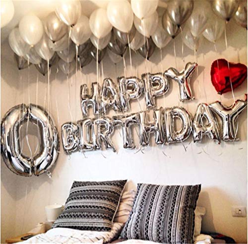 TONIFUL Silver Happy Birthday Banner - 16-Inch Foil Letter Balloons, Reusable Party Decor