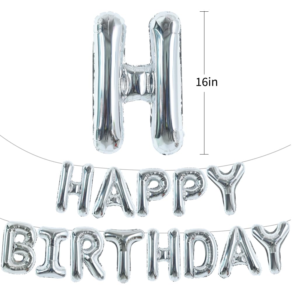 TONIFUL Laser Silver Happy Birthday Banner - 16in Mylar Foil Letters, Reusable Birthday Decor