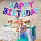 TONIFUL Happy Birthday Balloons Banner with Ribbon Straw – 16 Inch Foil Letter Banner, Reusable Party Decor