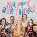TONIFUL Happy Birthday Balloons Banner – 16-Inch Foil Letter Balloons, Reusable Party Decor (Light Pink & Blue)