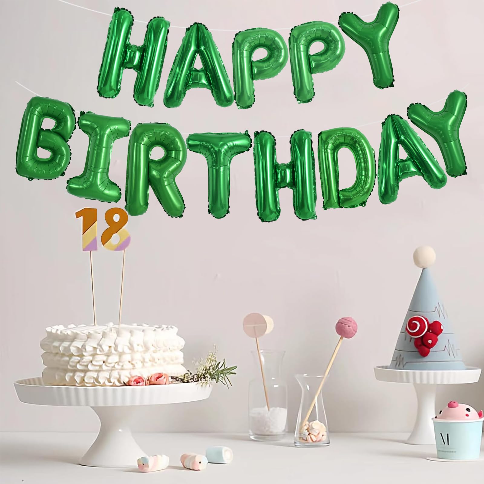 TONIFUL Green Happy Birthday Balloons Banner – 16-Inch Mylar Foil Letters, Reusable Birthday Sign for Kids & Adults, Graduation Party Supplies