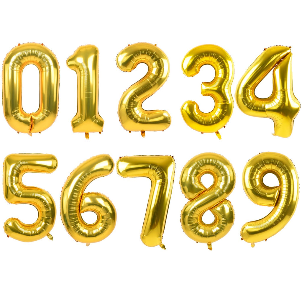 TONIFUL 16-Inch Gold Number Balloons (0-9) – 10 Pcs for Party Decor