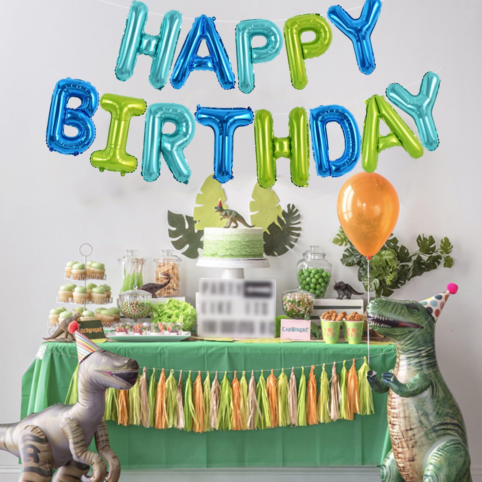 TONIFUL Blue Green 16-Inch Happy Birthday Banner – Mylar Foil Letter Balloons, Reusable Party Decor