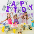 TONIFUL Happy Birthday Foil Letter Balloons – 16in Purple Silver Banner with Ribbon & Straw