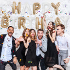 TONIFUL Happy Birthday Balloons Banner - 16-Inch Foil Letters in Champagne Gold & White | Reusable Party Decor