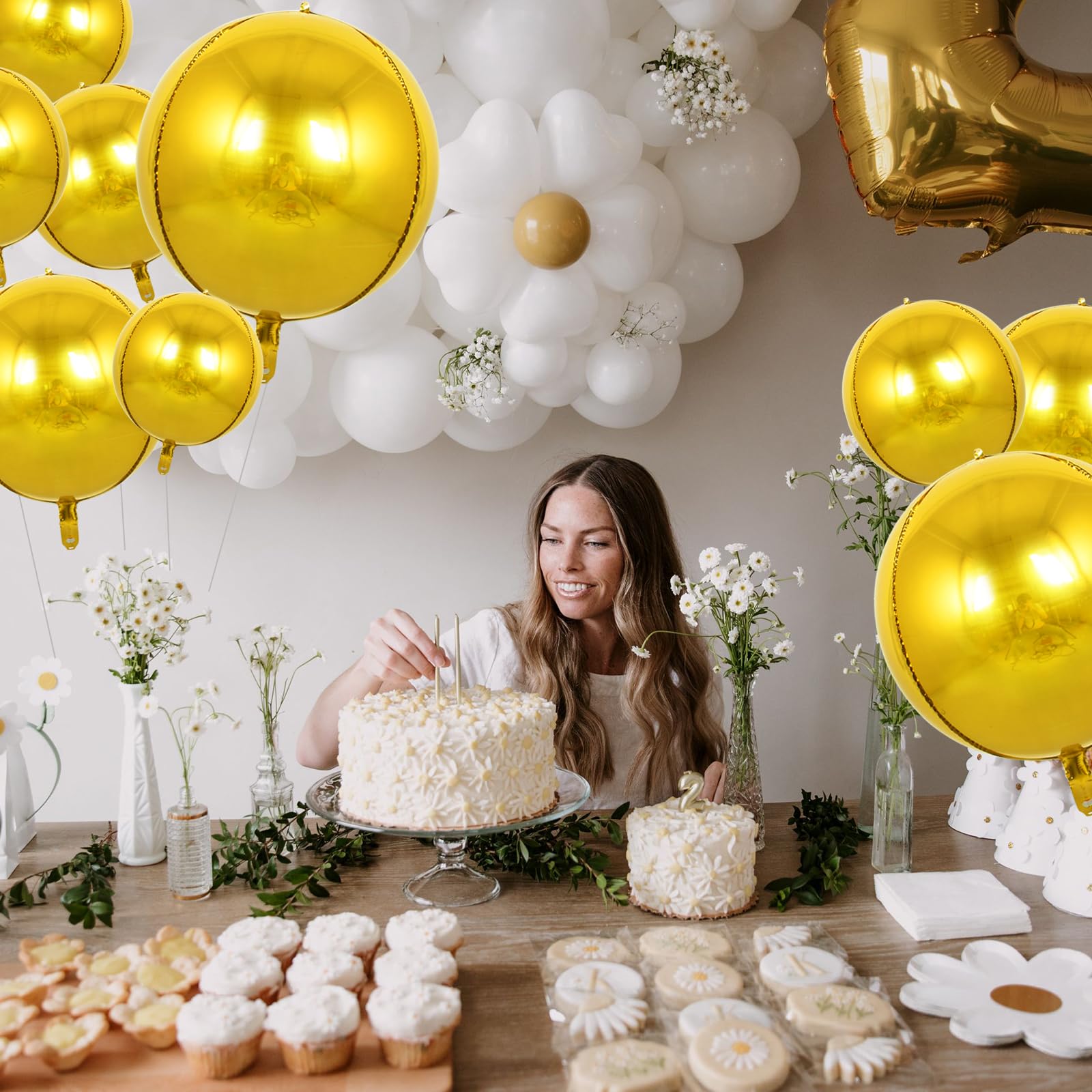 TONIFUL 16Pcs Gold 4D Giant Round Foil Balloons – 22/18/15/10in Mix Sizes