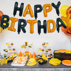 TONIFUL 16-Inch Black & Orange Happy Birthday Foil Letter Balloons Banner – Auto-Seal Mylar Letters for Parties