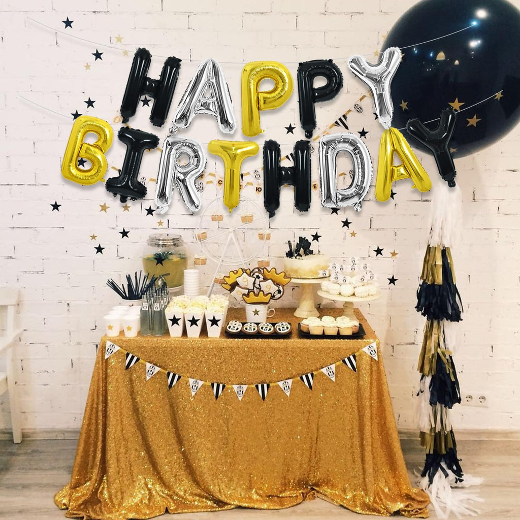 TONIFUL Happy Birthday Foil Letter Banner 16in — Reusable Mylar Balloons for Birthday Party