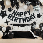 TONIFUL 35PCS Black Happy Birthday Decorations Kit — 16-Inch Letter Banner & Star Balloons