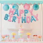 TONIFUL Happy Birthday Balloons Banner – 16-Inch Foil Letter Balloons, Reusable Party Decor (Light Pink & Blue)
