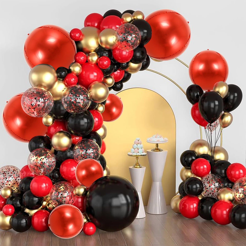 TONIFUL 16Pcs Red 4D Giant Round Foil Balloons – 22/18/15/10 inch Party Decorations Kit