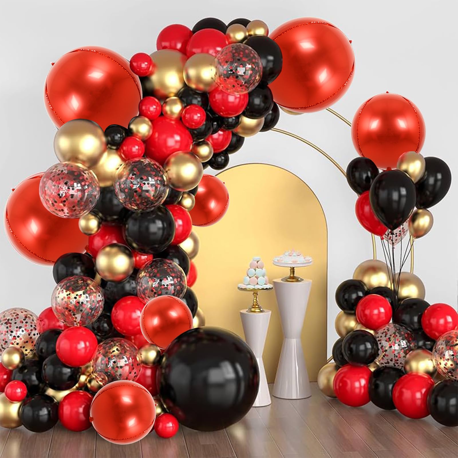 TONIFUL 16Pcs Red 4D Giant Round Foil Balloons – 22/18/15/10 inch Party Decorations Kit
