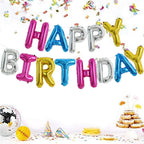 TONIFUL 16-Inch 4-Color Mylar Foil Happy Birthday Banner Letters – 15pc Party Decor
