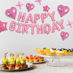 TONIFUL 35PCS Light Pink Happy Birthday Decorations – 16-Inch Foil Letter Banner + Star Balloons