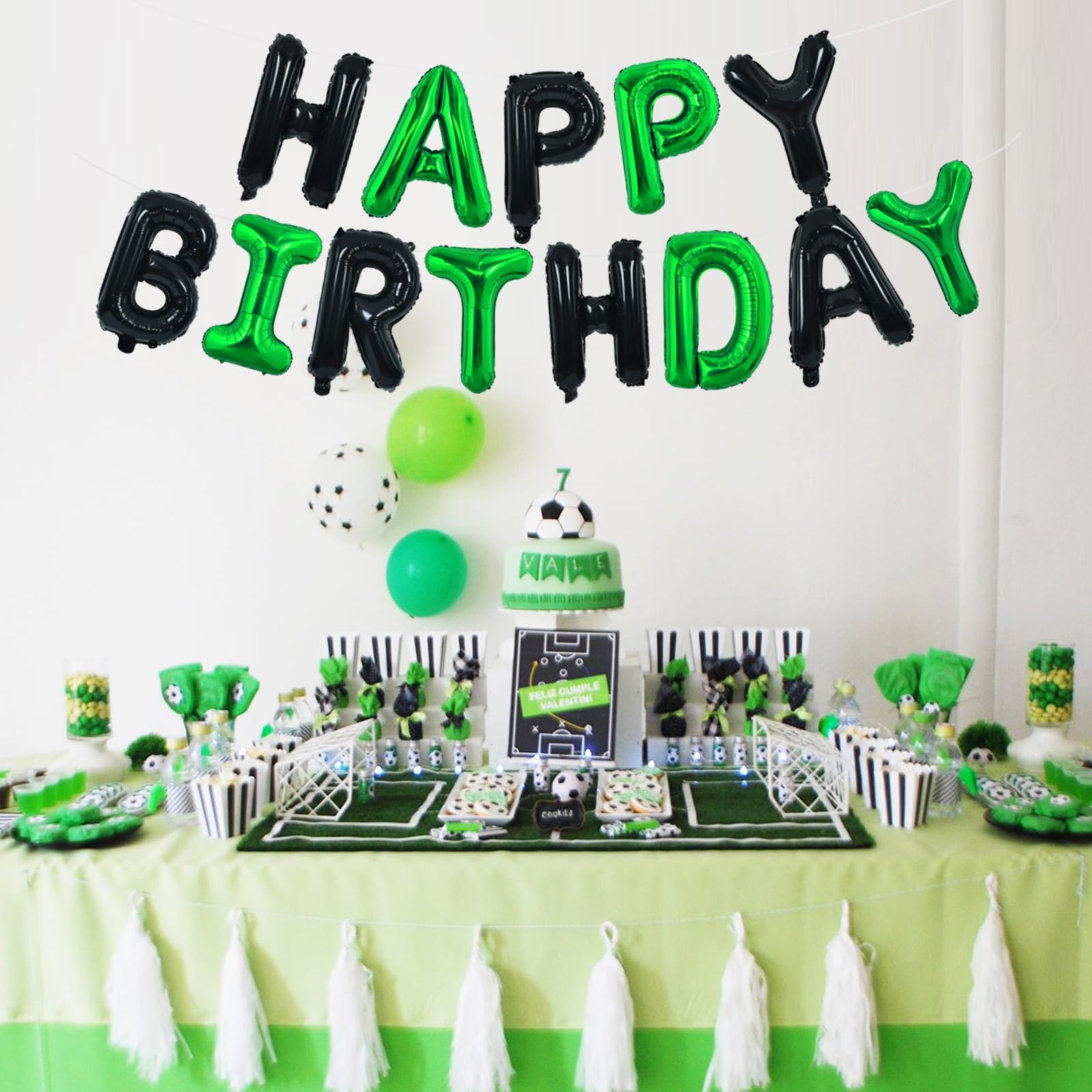 TONIFUL Happy Birthday Banner – 16 Inch Foil Letter Balloons, Reusable Party Decor (Black & Green)