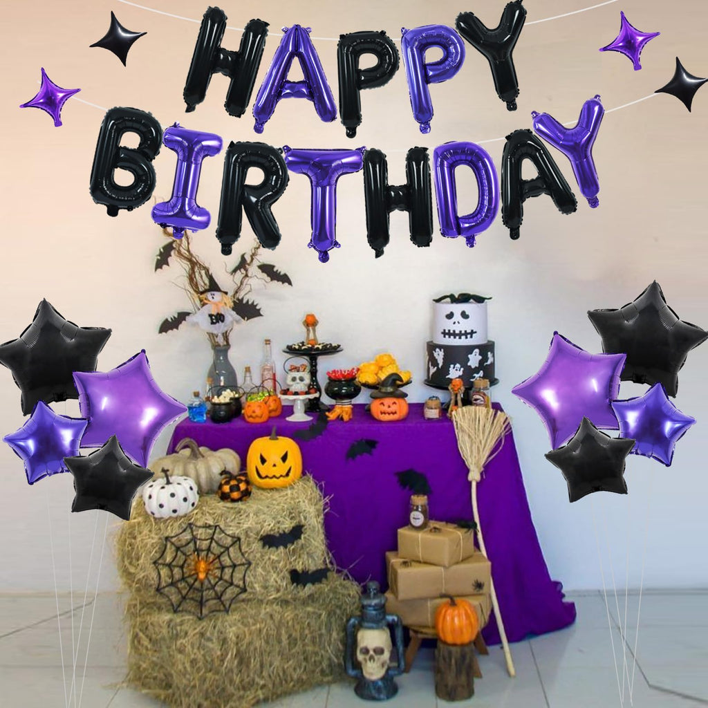TONIFUL 35PCS Black Purple Happy Birthday Decorations Kit – 16 Inch Letter Balloons & Banner