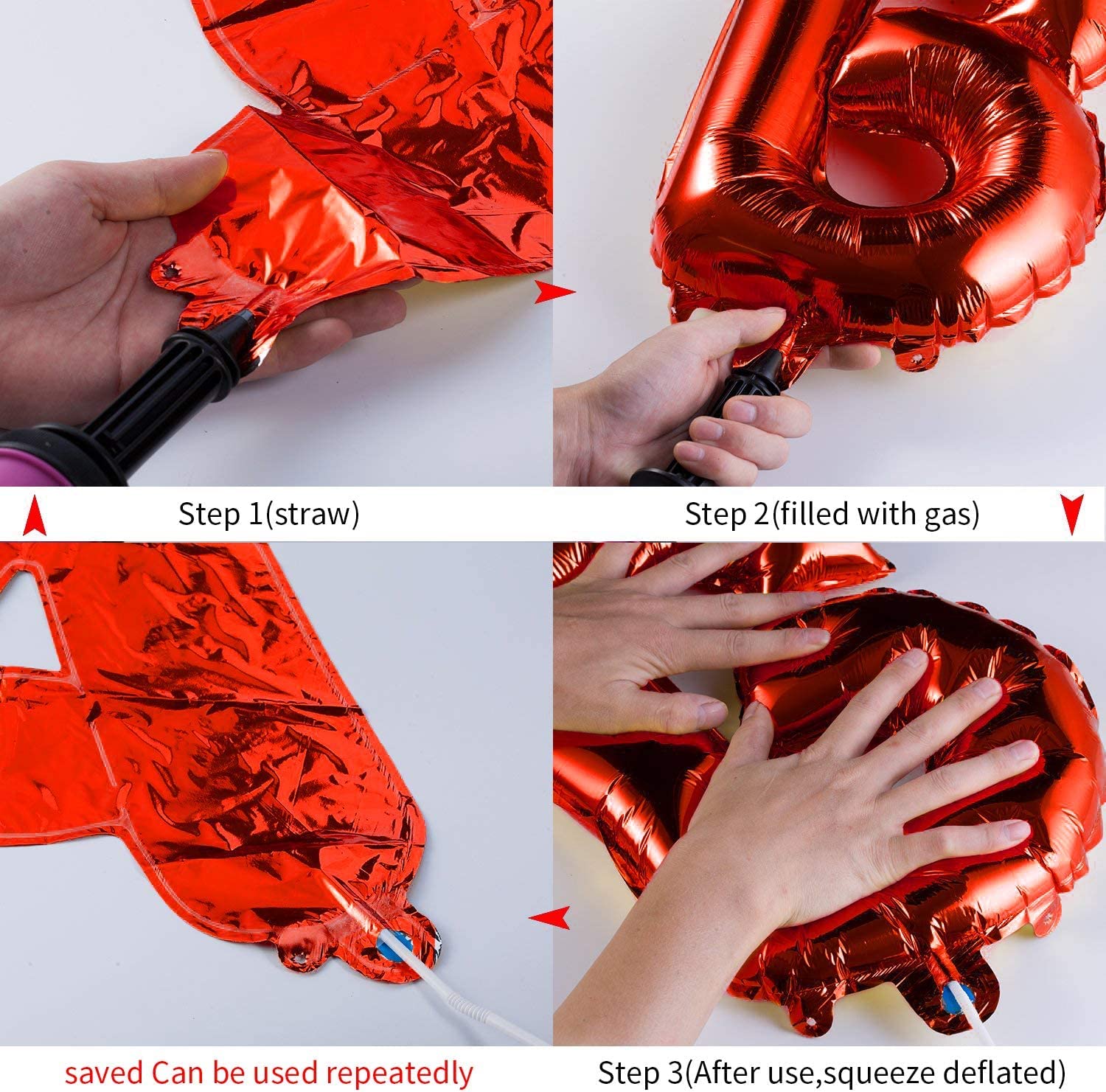 TONIFUL Red Happy Birthday Balloons – 16-Inch Foil Letter Banner, Reusable Party Decor