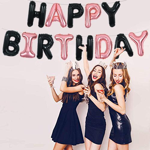 TONIFUL Black Rose Gold Happy Birthday Banner – 16-Inch Mylar Foil Letters | Reusable Party Decoration