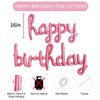 TONIFUL Pink Happy Birthday Balloons – 16-Inch Foil Script Banner, Reusable Party Decor