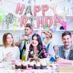 TONIFUL Happy Birthday Balloons Banner - 16-Inch Mylar Foil Letters, Reusable Birthday Party Decor (Pink/Silver/White)
