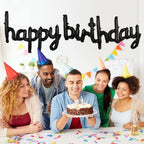 TONIFUL Black Happy Birthday Balloons Banner – 16in Foil Script Sign, Reusable Party Decor