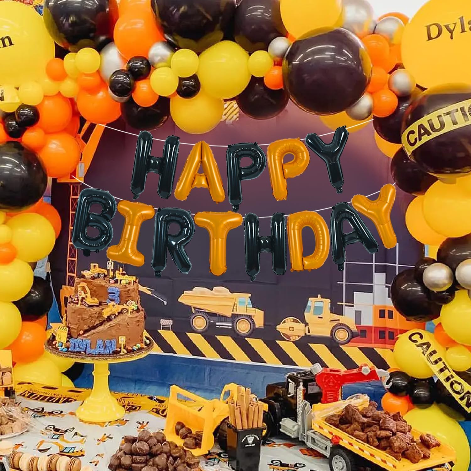 TONIFUL 16-Inch Black & Orange Happy Birthday Foil Letter Balloons Banner – Auto-Seal Mylar Letters for Parties