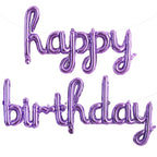 TONIFUL Purple Happy Birthday Balloons — 16-Inch Mylar Foil Script Banner, Reusable Party Decor