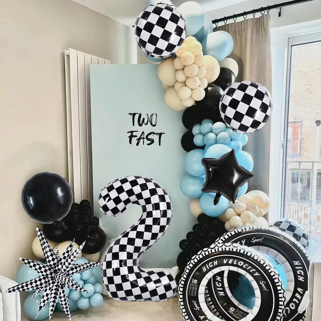TONIFUL 40-Inch Checkered Number 2 Balloons Set – Race Car Theme Decor