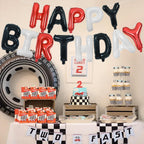 TONIFUL Happy Birthday Balloons Banner with Ribbon Straw – 16-Inch Foil Letter Bunting (Red, Black & White)