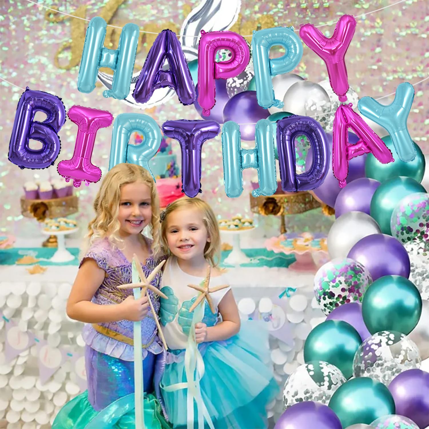 TONIFUL Happy Birthday Balloons Banner with Ribbon Straw – 16 Inch Foil Letter Banner, Reusable Party Decor