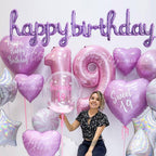 TONIFUL Purple Happy Birthday Balloons — 16-Inch Mylar Foil Script Banner, Reusable Party Decor