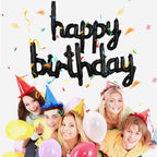 TONIFUL Black Happy Birthday Balloons Banner – 16in Foil Script Sign, Reusable Party Decor