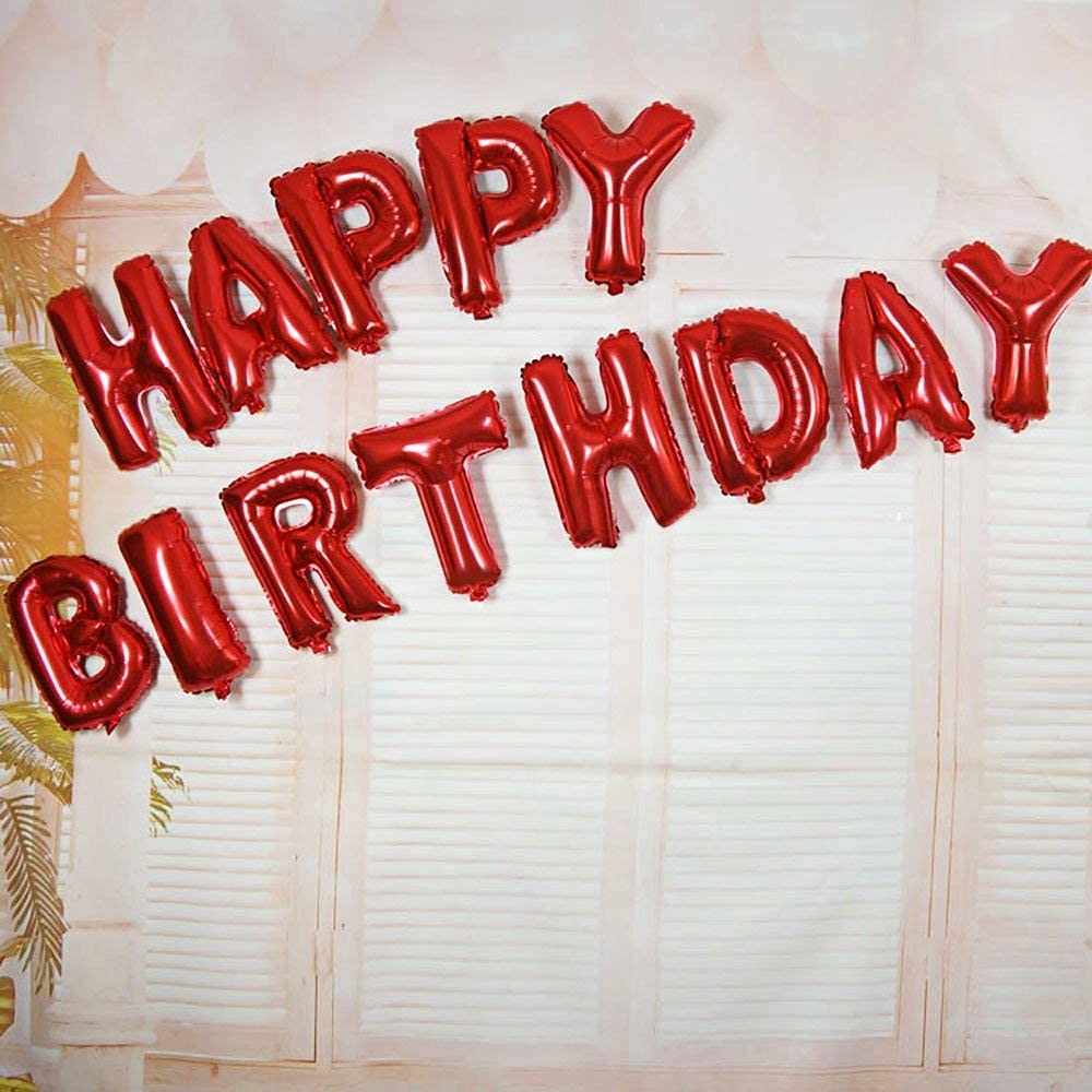 TONIFUL Red Happy Birthday Balloons – 16-Inch Foil Letter Banner, Reusable Party Decor