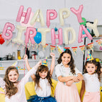 TONIFUL Happy Birthday Foil Letter Balloons 16-Inch with Ribbon & Straw – Reusable Birthday Banner (Cream White Pink)
