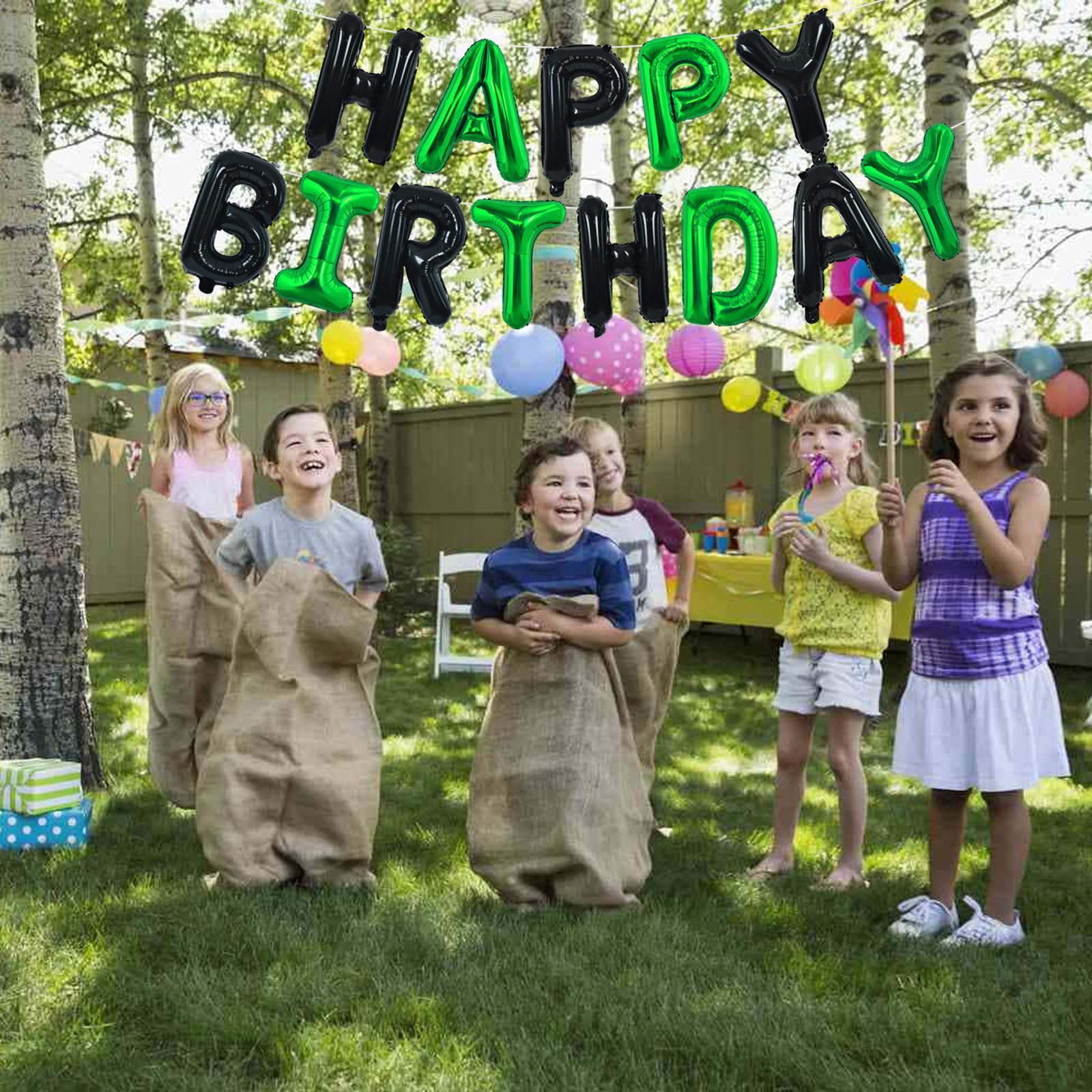 TONIFUL Happy Birthday Banner – 16 Inch Foil Letter Balloons, Reusable Party Decor (Black & Green)
