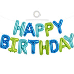 TONIFUL Blue Green 16-Inch Happy Birthday Banner – Mylar Foil Letter Balloons, Reusable Party Decor