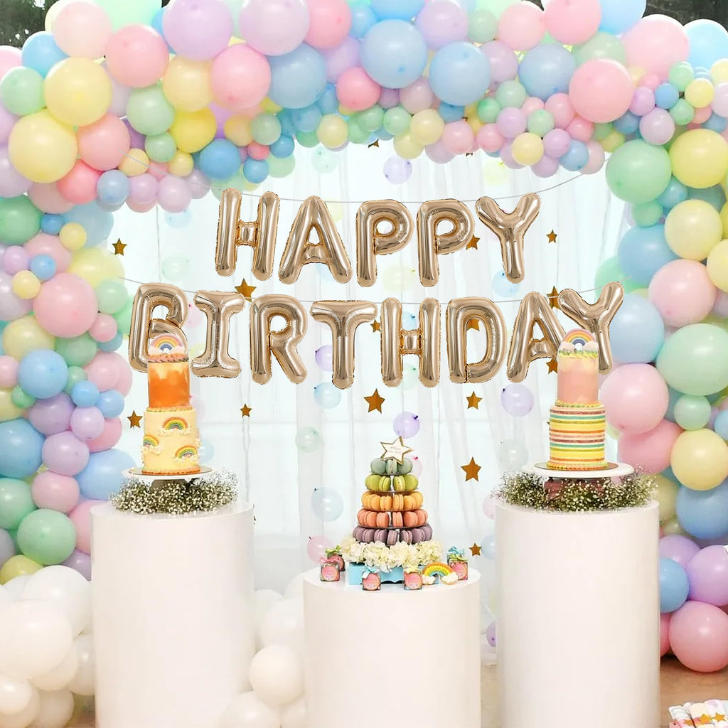 TONIFUL Happy Birthday Balloons Banner 16 Inch Champagne Gold Foil Letters – Reusable Party Decor