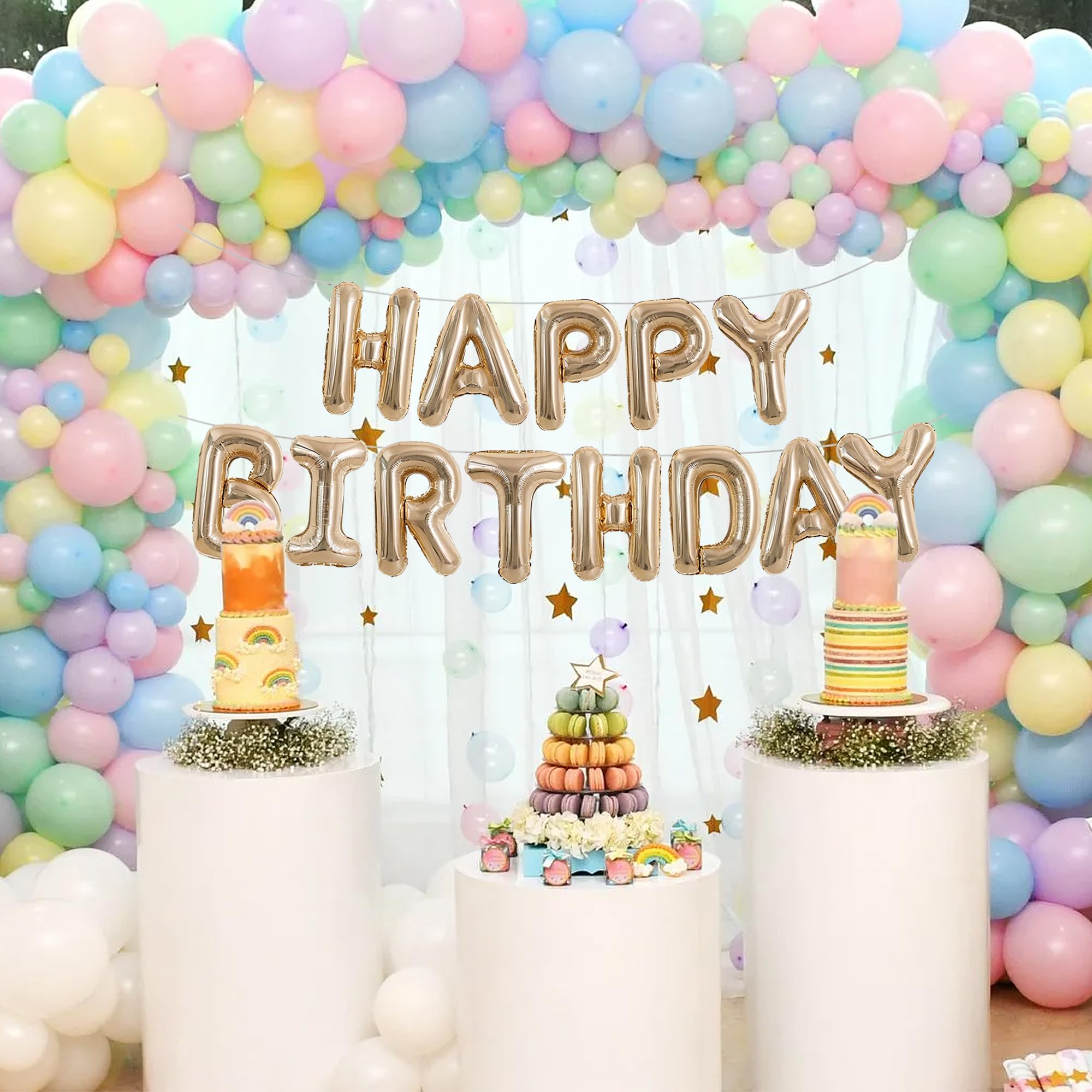 TONIFUL Happy Birthday Balloons Banner 16 Inch Champagne Gold Foil Letters – Reusable Party Decor