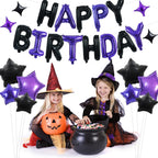 TONIFUL 35PCS Black Purple Happy Birthday Decorations Kit – 16 Inch Letter Balloons & Banner