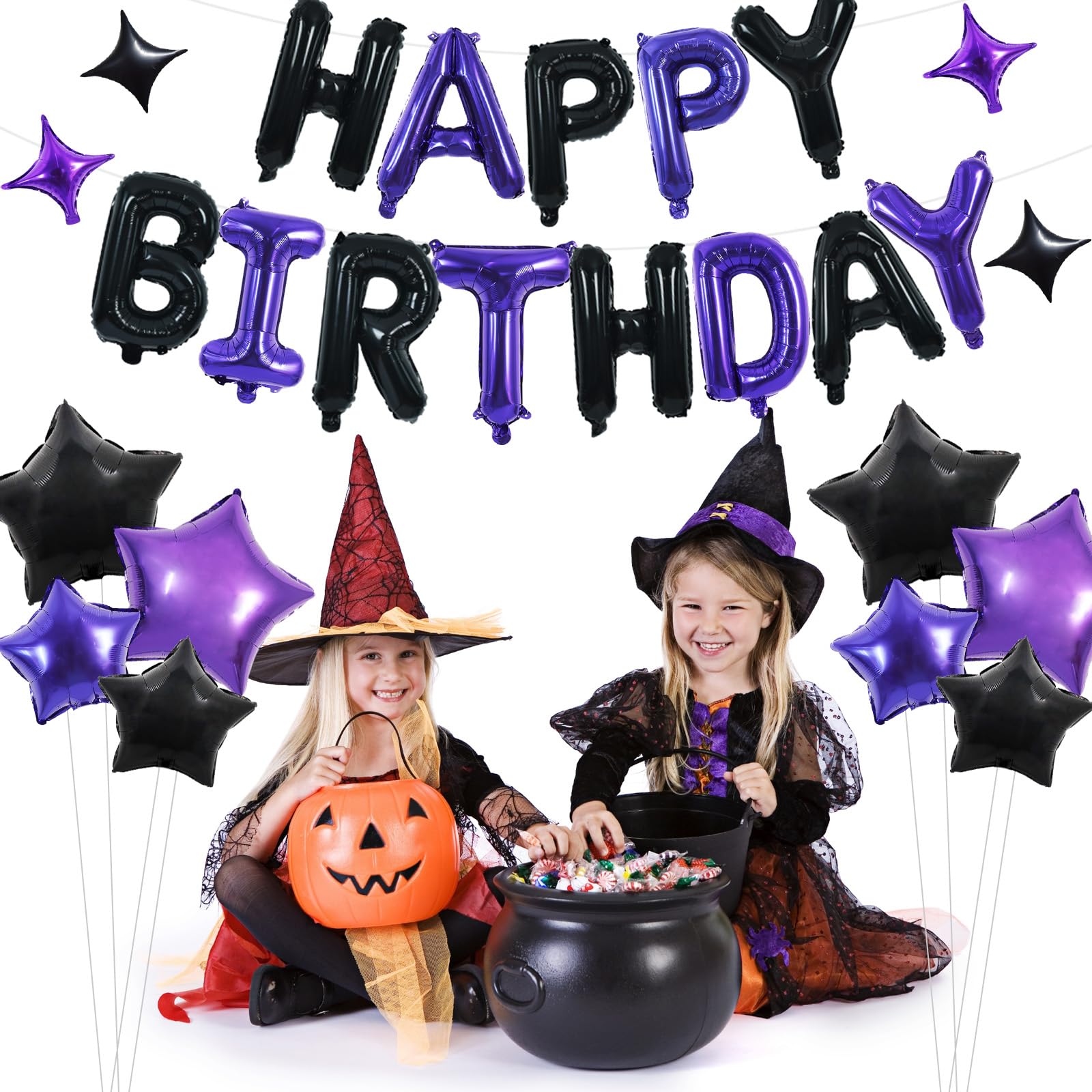 TONIFUL 35PCS Black Purple Happy Birthday Decorations Kit – 16 Inch Letter Balloons & Banner