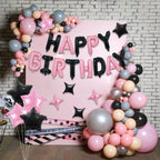 TONIFUL 35Pcs Black Pink Happy Birthday Decorations Kit – 16 Inch Foil Letter Banner & Star Balloons