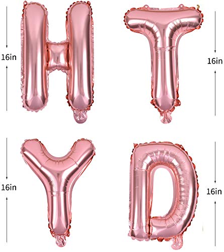 TONIFUL Rose Gold Happy Birthday Banner – 16-Inch Foil Letter Balloons