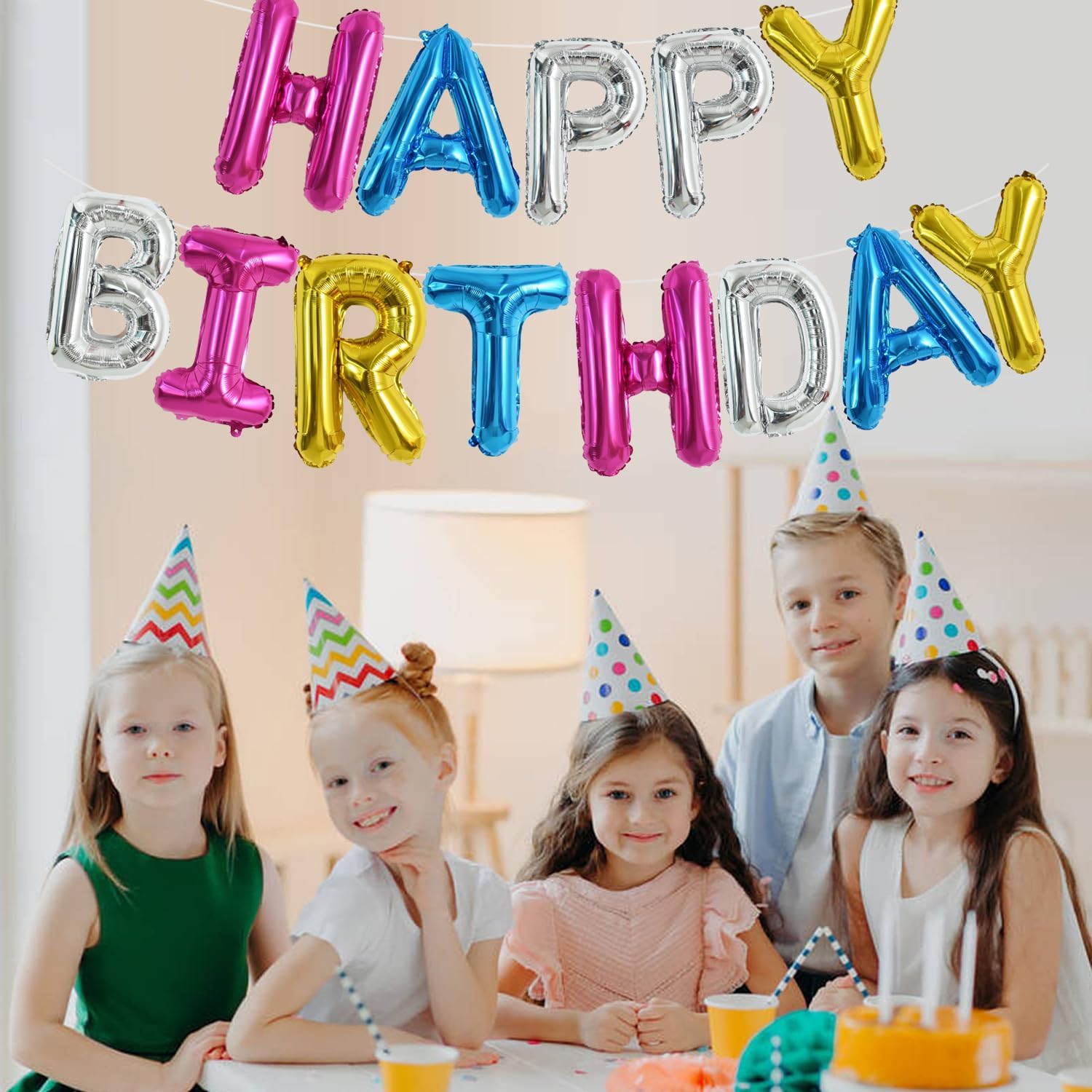 TONIFUL 16-Inch 4-Color Mylar Foil Happy Birthday Banner Letters – 15pc Party Decor