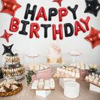 TONIFUL 35PCS 16-Inch Black & Red Happy Birthday Balloon Banner with Star Balloons