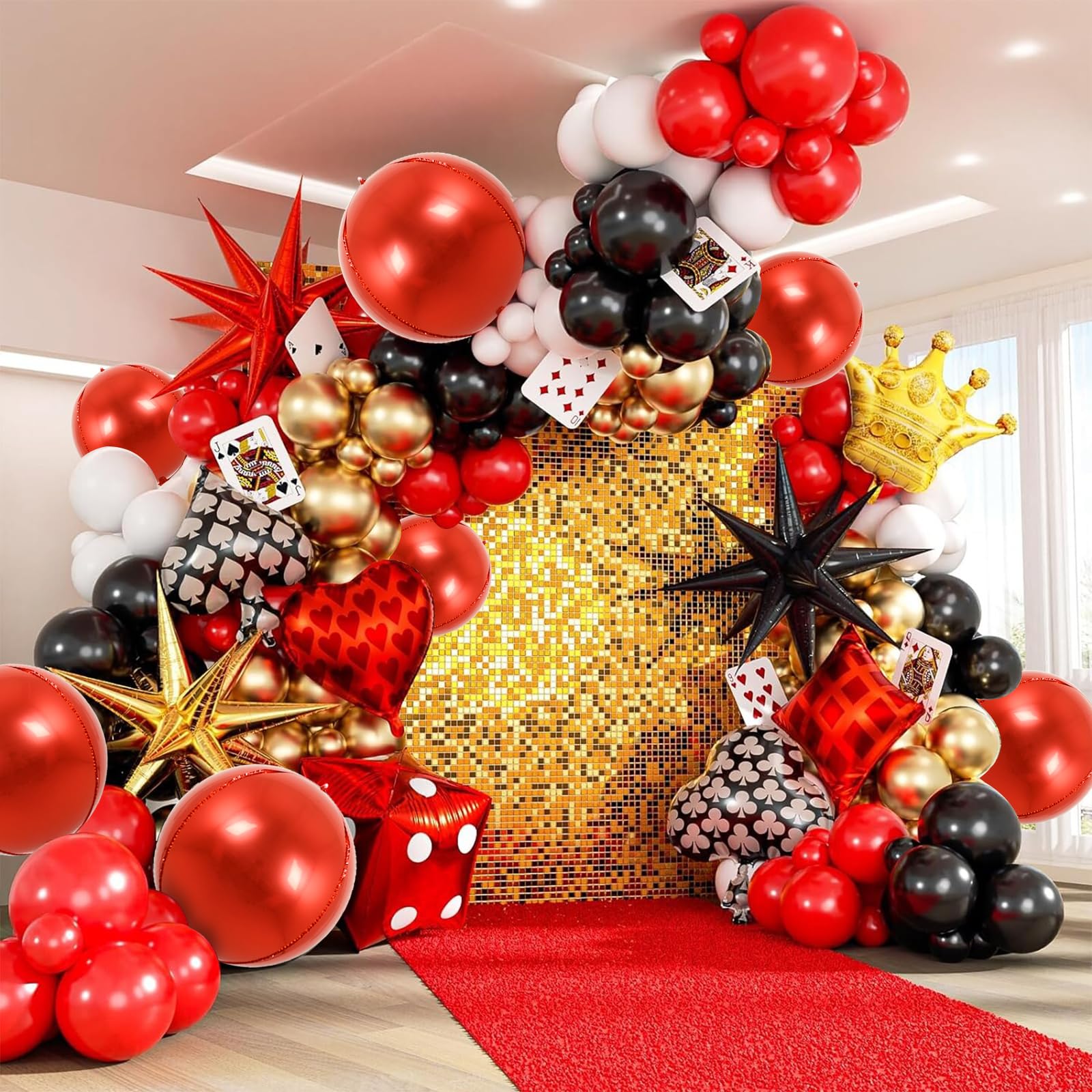 TONIFUL 16Pcs Red 4D Giant Round Foil Balloons – 22/18/15/10 inch Party Decorations Kit