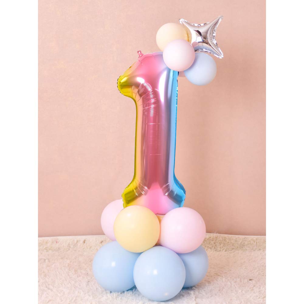 TONIFUL 40-Inch Rainbow Number Balloons (0-9) – Digital 8, Foil Mylar Big Numeral Balloons for Birthday & Anniversary