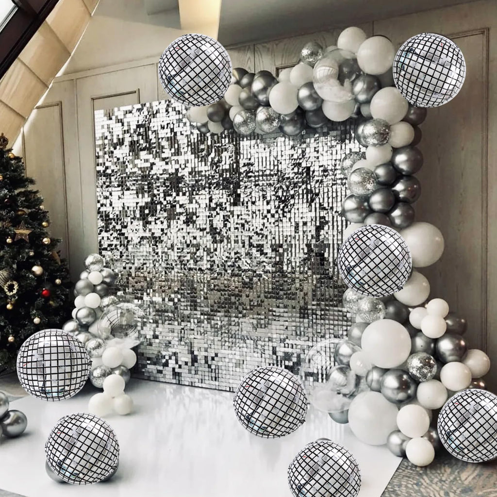 TONIFUL 8Pcs 22inch Large 4D Silver Disco Foil Balloons – Party Decor