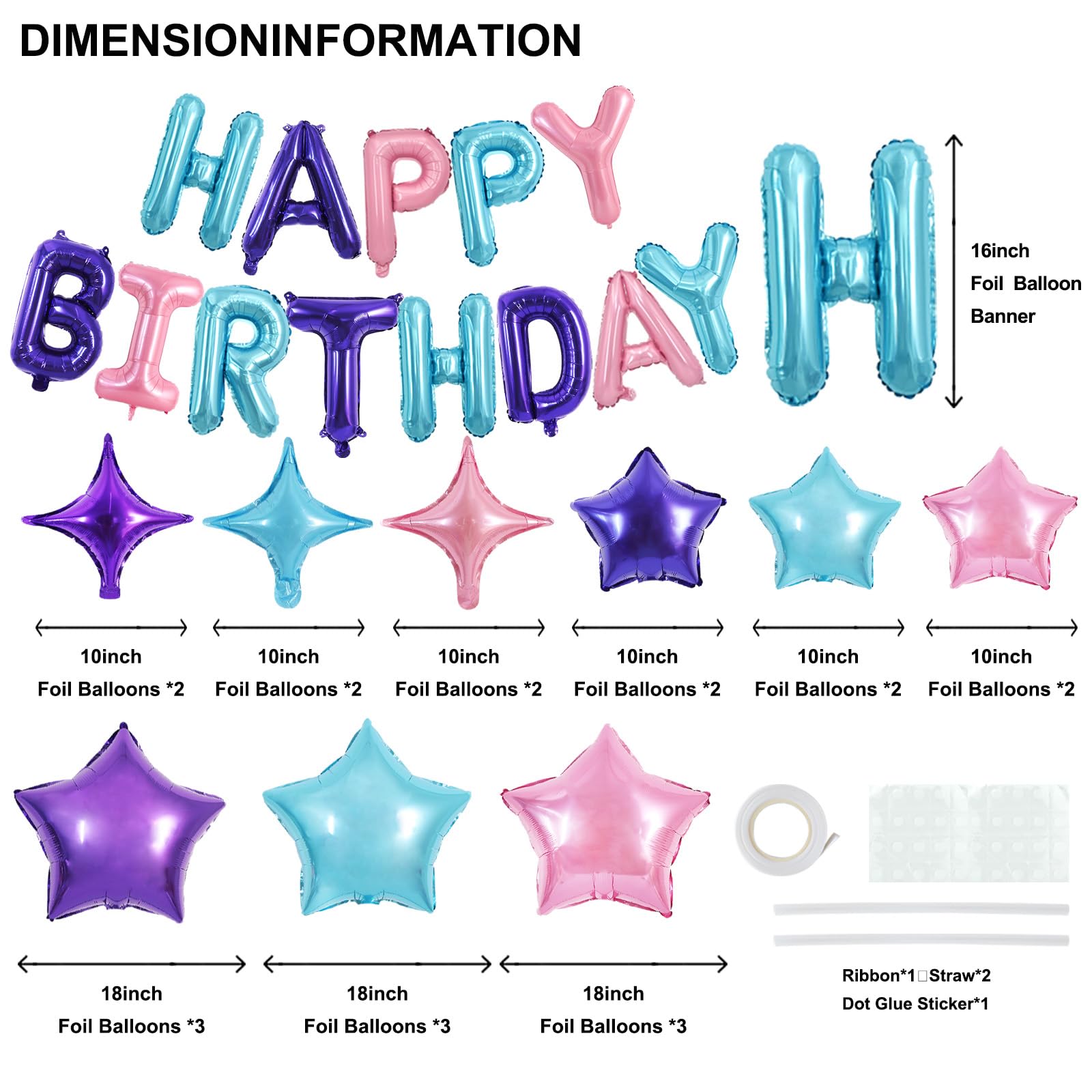 TONIFUL 35PCS Happy Birthday Decorations Kit – 16" Letter Balloons & Star Balloons