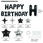 TONIFUL 35PCS Black Happy Birthday Decorations Kit — 16-Inch Letter Banner & Star Balloons